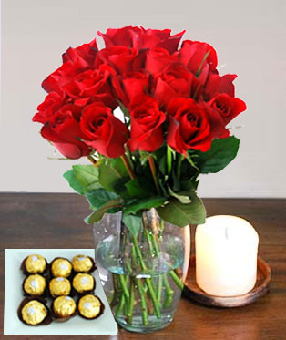 Red Hot Delight - For lovefor anyone who loves romancepremium red roses speak a language all their own. Add a heart box of Ferrero Rocher chocolates and your hopeless romantic will be left speechless. *Vase not included. This special Duo includes 2 dozen red roses and a heart-shaped box of nine pieces Ferrero Rocher chocolates. Every Bouquet is elegantly hand-wrapped in non-woven fabric with a paper twine ribbon. Includes: A greeting card with your personal message. Delivered with great care in our distinctive handmade boxes. The box includes care instructions.<br><br>Code:608-2156-608-0000110117